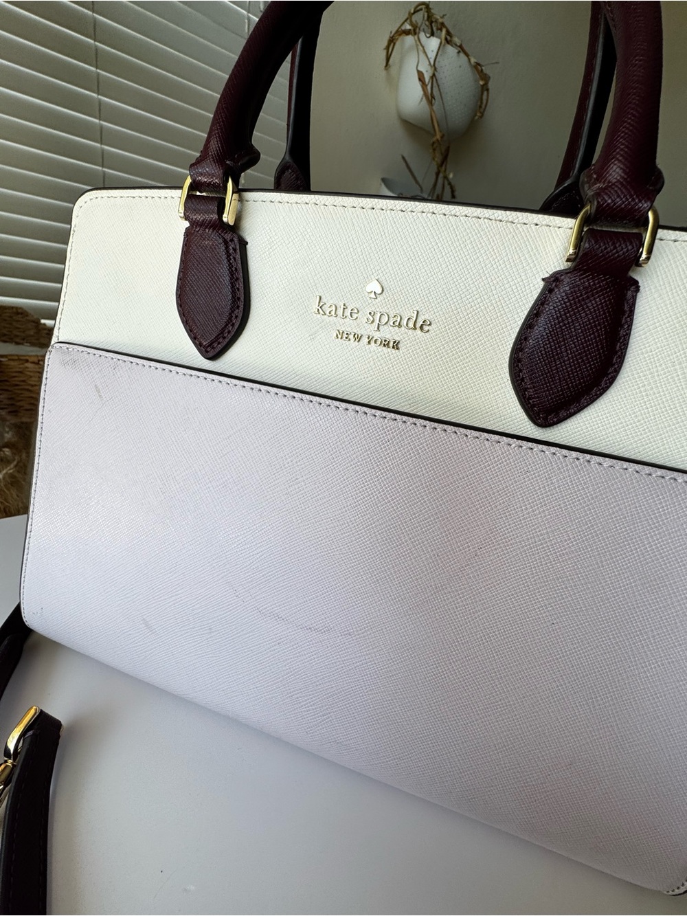 Auth Kate Spade New York Tri-Color Saffiano Leather Satchel Crossbody Bag